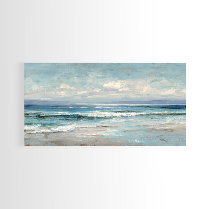 Quiet Moon over a Calm Ocean Horizon Canvas Print, Above Bed Art, Textured Wall Art, Bedroom Decor, Fine Art, Serenity, ABA-2x1-47