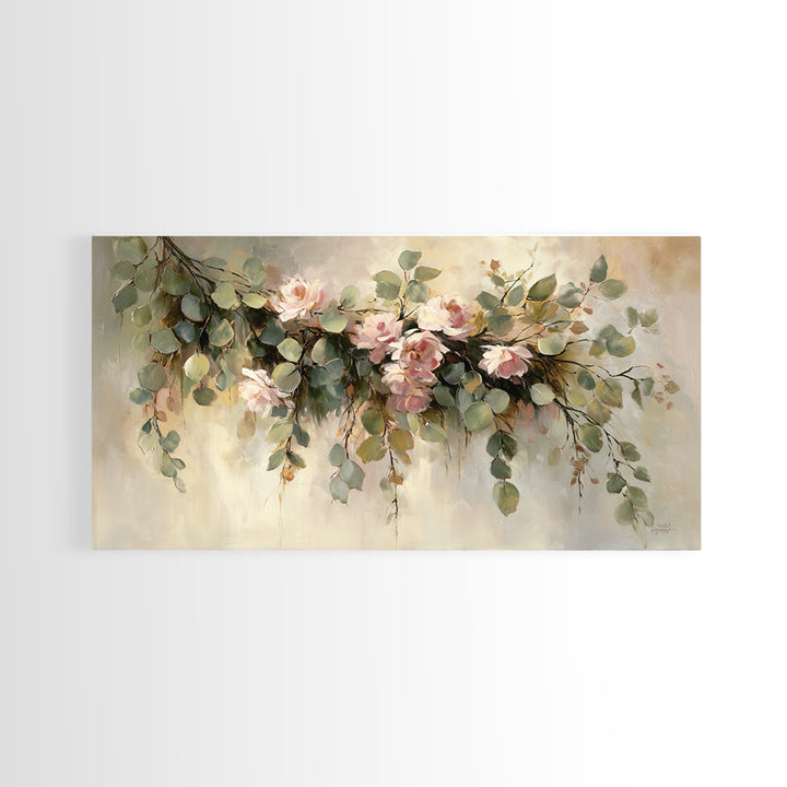 Soft Eucalyptus Branches Arranged Symmetrically Canvas Print, Above Bed Art, Minimalist Decor, Bedroom Decor, Serenity, ABA-2x1-50