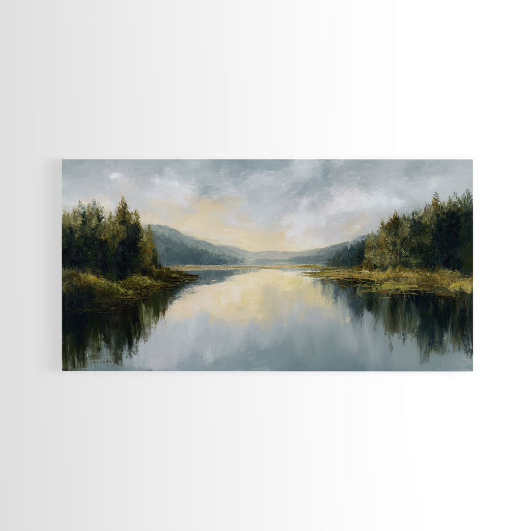 Calming Lake Reflection Framed Canvas Print, Above Bed Art, Apartment Decor, Bedroom Decor, Serenity, Photography Prints, ABA-2x1-55