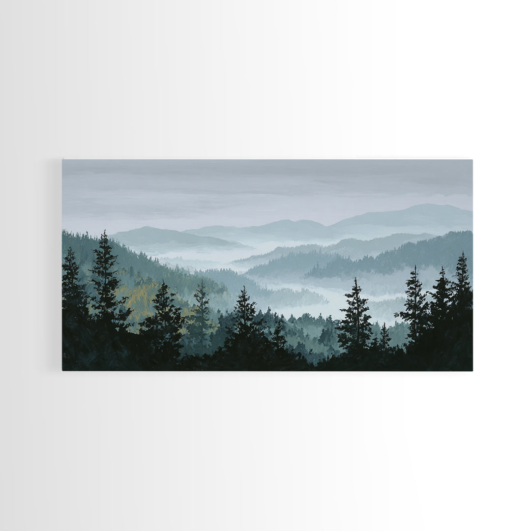 Quiet Forest Ridge Softened by Fog Canvas Print, Above Bed Art, Wall Art, Bedroom Decor, Fine Art, Serenity, Digital Print, ABA-2x1-58
