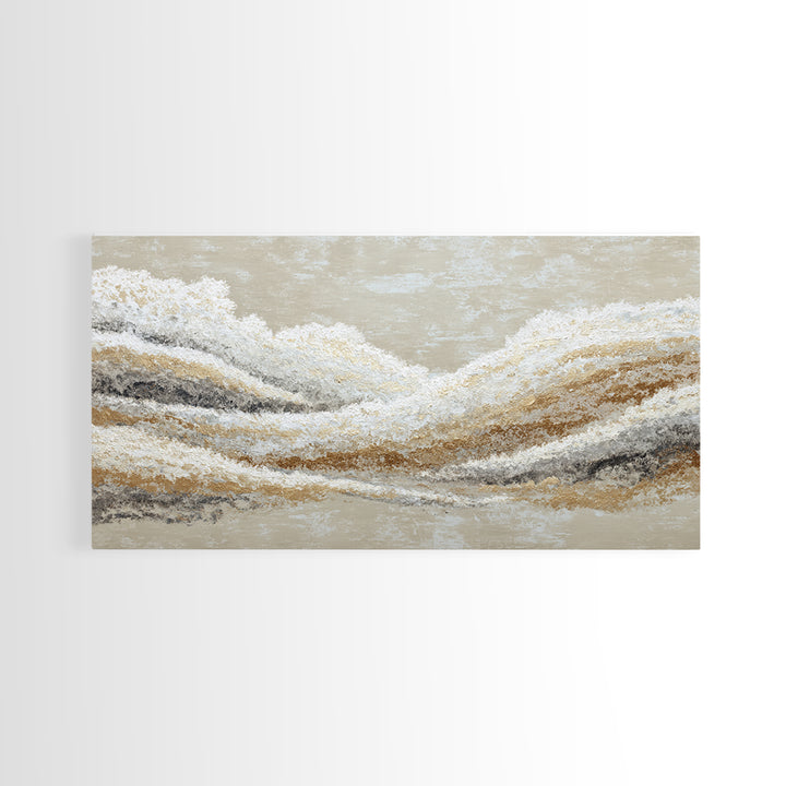 Warm Taupe Abstract Waves Framed Canvas Print, Above Bed Art, Japanese Wall Art, Bedroom Decor, Abstract Art, Serenity, ABA-2x1-59