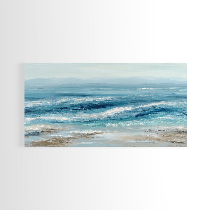 Serene Ocean Tide Seen from Above Framed Canvas Print, Above Bed Art, Wall Art Prints, Bedroom Decor, Fine Art, Serenity, ABA-2x1-65