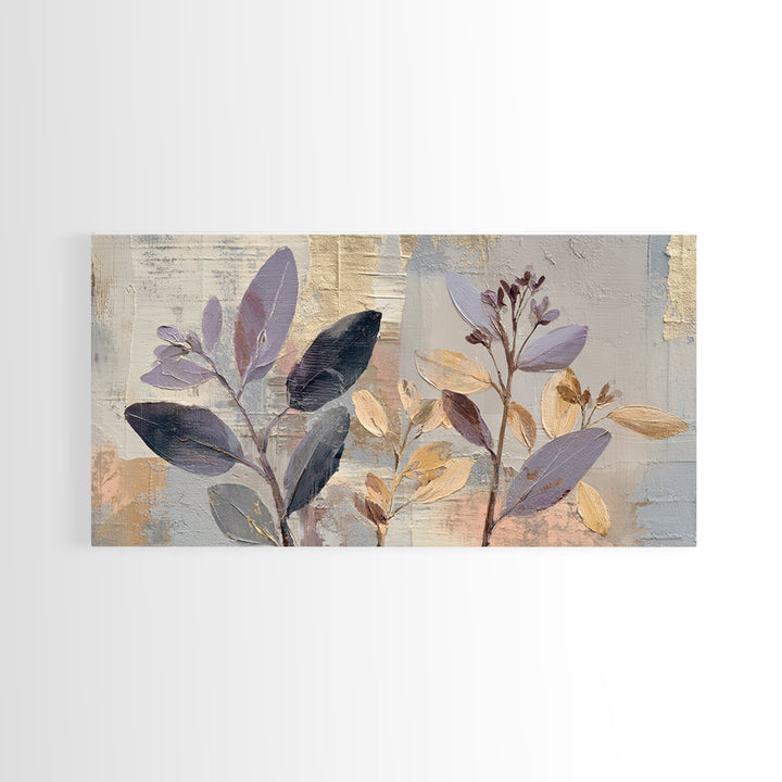 Tonal Botanical Shadows on Plaster Surface Framed Canvas Print, Above Bed Art, 3 Piece Wall Art, Bedroom Decor, Serenity, ABA-2x1-67