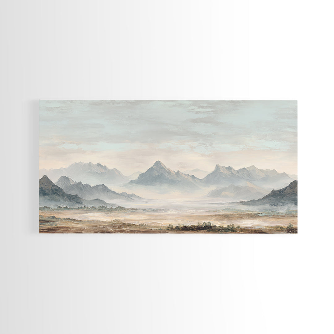 Panoramic Misty Mountain Landscape Canvas Print, Above Bed Art, Textured Wall Art, Bedroom Decor, Fine Art, Serenity, ABA-2x1-69