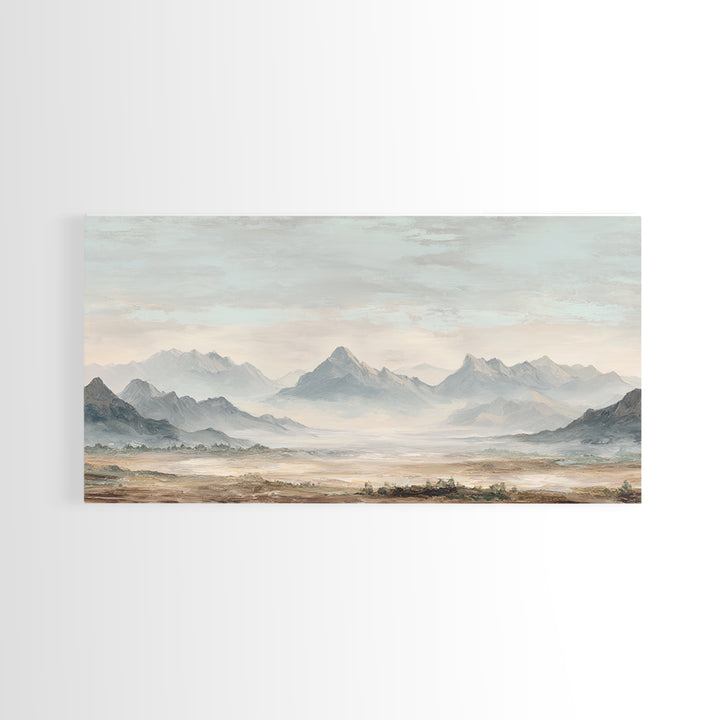 Panoramic Misty Mountain Landscape Canvas Print, Above Bed Art, Textured Wall Art, Bedroom Decor, Fine Art, Serenity, ABA-2x1-69