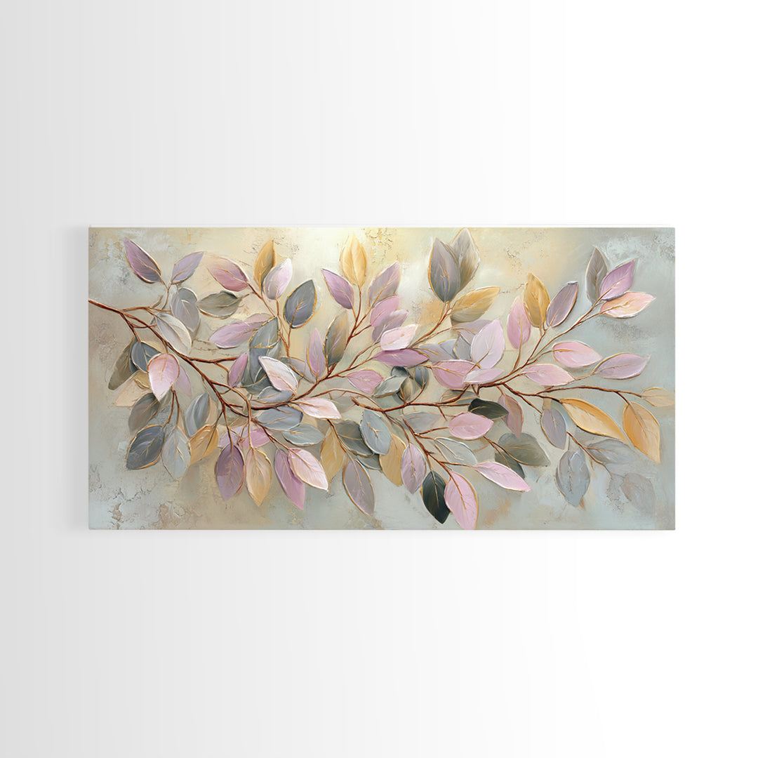 Soft Eucalyptus Branches Arranged Symmetrically Canvas Print, Above Bed Art, Bedroom Decor, Watercolor Art, Serenity, ABA-2x1-74