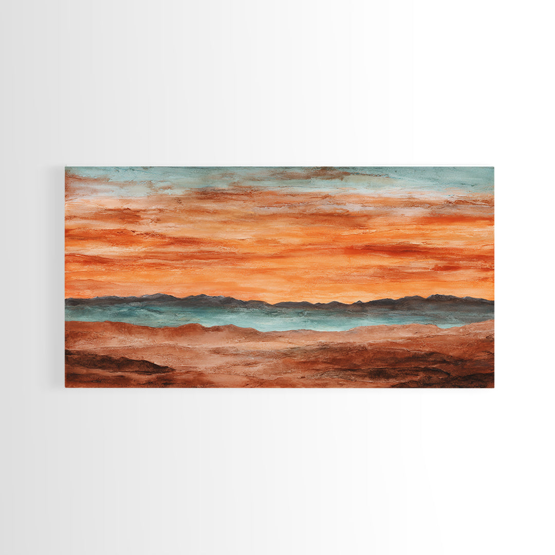 Dreamy Desert Sunset Framed Canvas Print, Above Bed Art, Statement Artwork, Bedroom Decor, Fine Art, Serenity, ABA-2x1-75