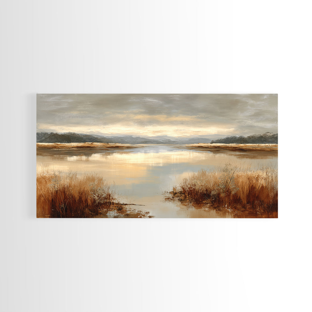 Calming Lake Reflection Framed Canvas Print, Above Bed Art, Living Room Wall Art, Bedroom Decor, Serenity, Luxury Decor, ABA-2x1-79