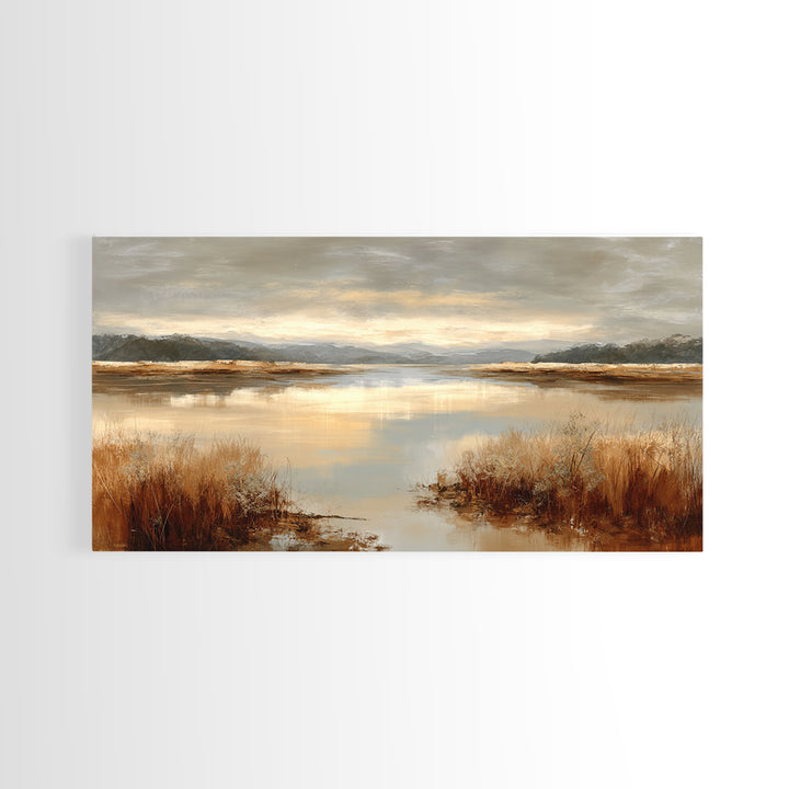 Calming Lake Reflection Framed Canvas Print, Above Bed Art, Living Room Wall Art, Bedroom Decor, Serenity, Luxury Decor, ABA-2x1-79