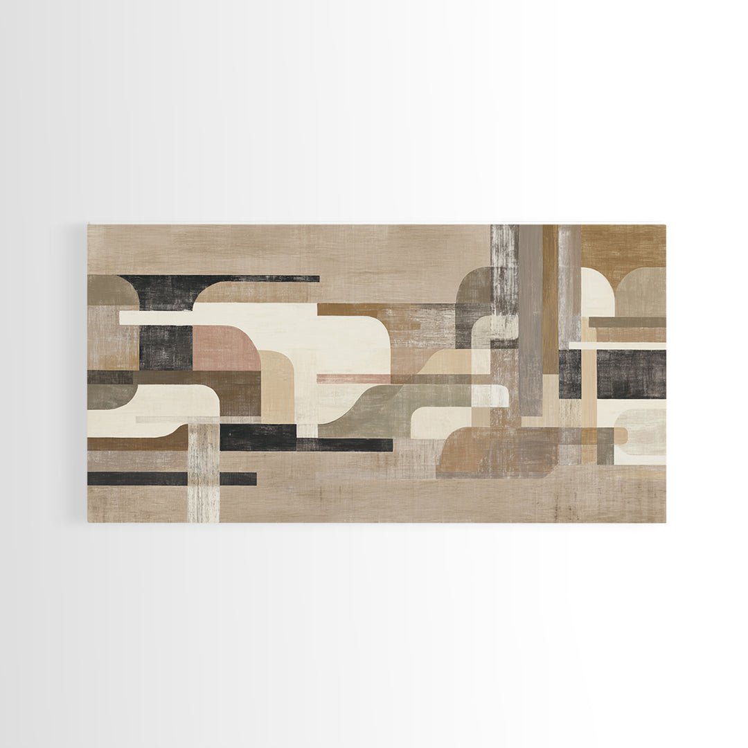 Warm Taupe Abstract Waves Framed Canvas Print, Above Bed Art, Contemporary Art, Bedroom Decor, Serenity, Textured Wall Art, ABA-2x1-83