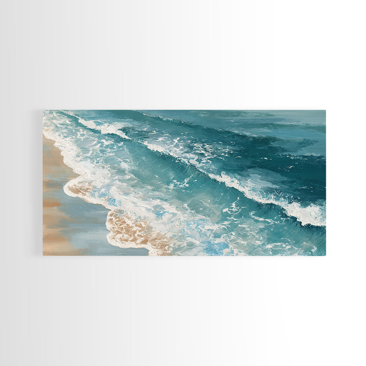 Serene Ocean Tide Seen from Above Canvas Print, Above Bed Art, Bedroom Decor, Oil Painting, Serenity, Boho Decor, Western Decor, ABA-2x1-89