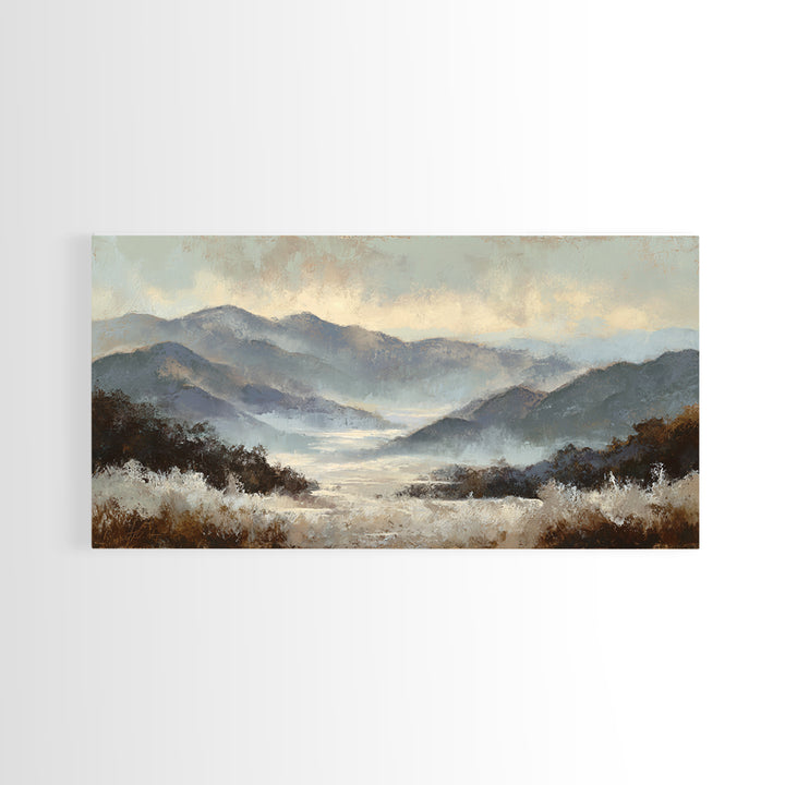 Panoramic Misty Mountain Landscape Canvas Print, Above Bed Art, Textured Wall Art, Bedroom Decor, Fine Art, Serenity, ABA-2x1-93