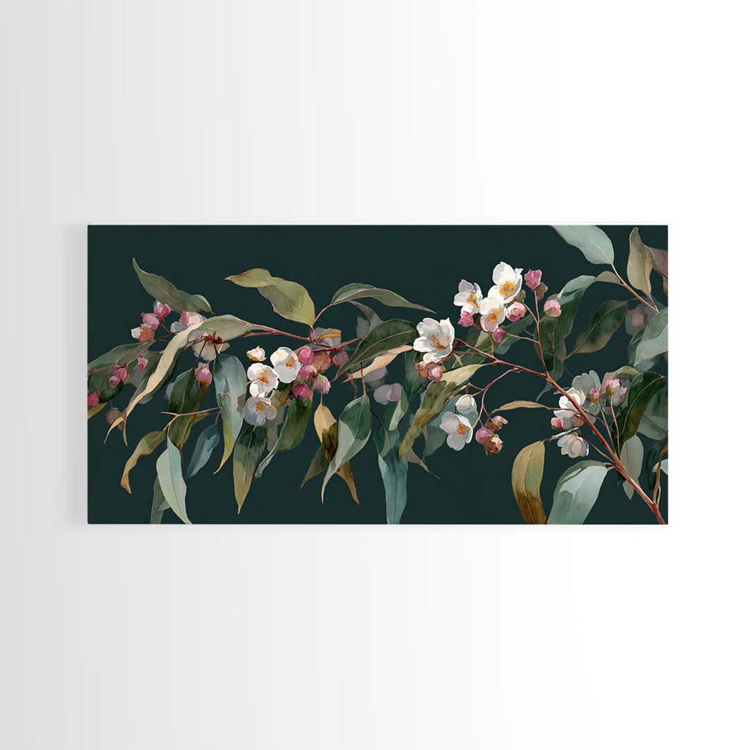 Soft Eucalyptus Branches Arranged Symmetrically Canvas Print, Above Bed Art, Bedroom Decor, Watercolor Art, Serenity, ABA-2x1-98