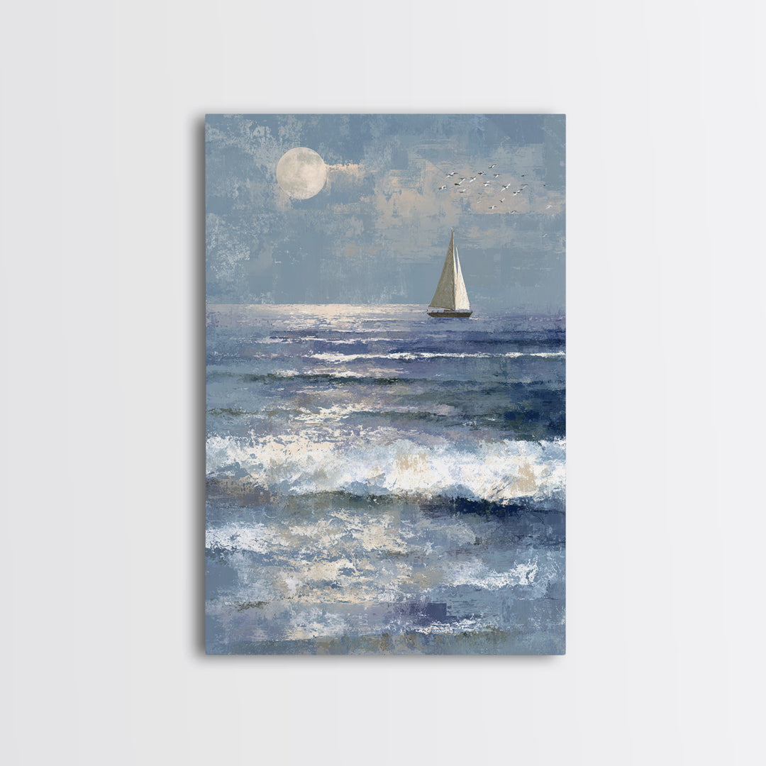 Quiet Moon over a Calm Ocean Horizon Canvas Print, Above Bed Art, Above Bed Decor, Bedroom Decor, Fine Art, Serenity, ABA-2x3-11