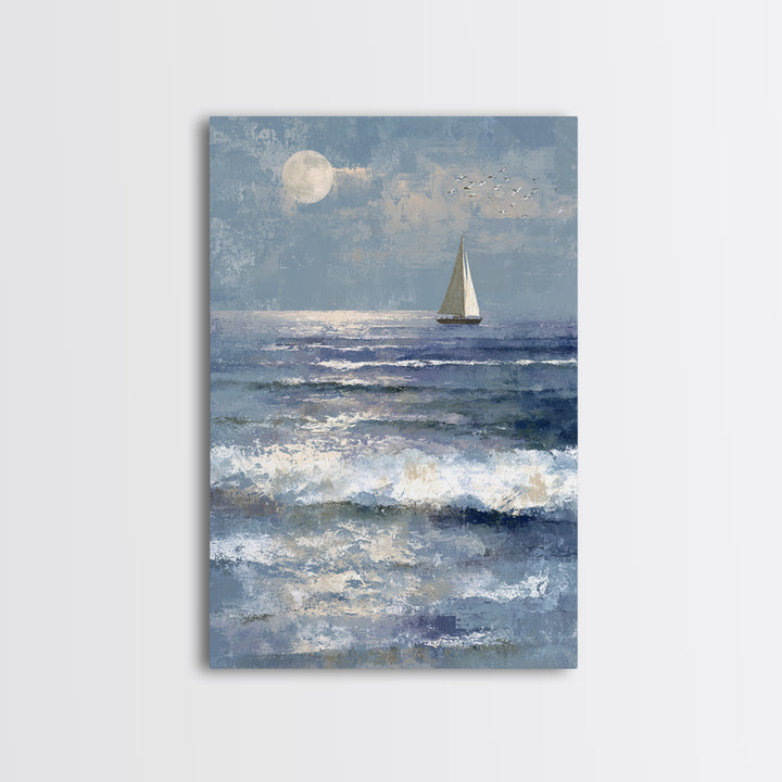 Quiet Moon over a Calm Ocean Horizon Canvas Print, Above Bed Art, Above Bed Decor, Bedroom Decor, Fine Art, Serenity, ABA-2x3-11