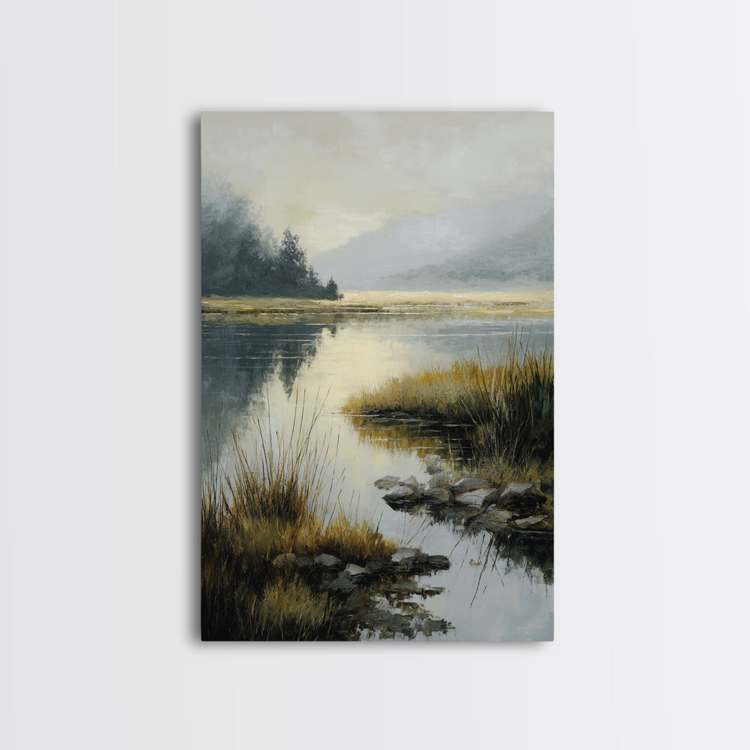 Calming Lake Reflection Framed Canvas Print, Above Bed Art, Gallery Decor, Bedroom Decor, Fine Art, Serenity, Wall Art, ABA-2x3-19