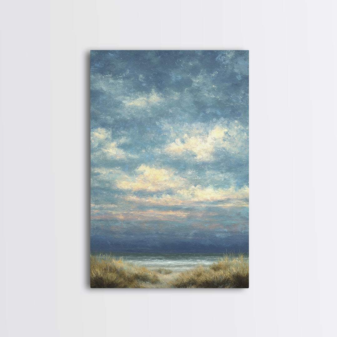 Tranquil Cloudscape with Blush Undertones Framed Canvas Print, Above Bed Art, Digital Art, Bedroom Decor, Fine Art, Serenity, ABA-2x3-37