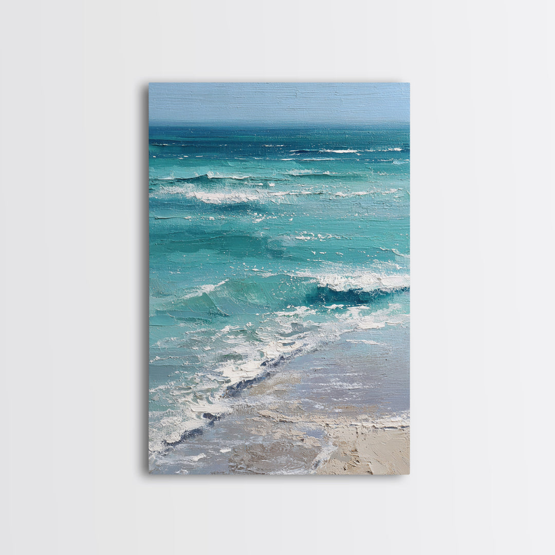 Serene Ocean Tide Seen from Above Framed Canvas Print, Above Bed Art, Dorm Decor, Bedroom Decor, Serenity, Dopamine Decor, ABA-2x3-53