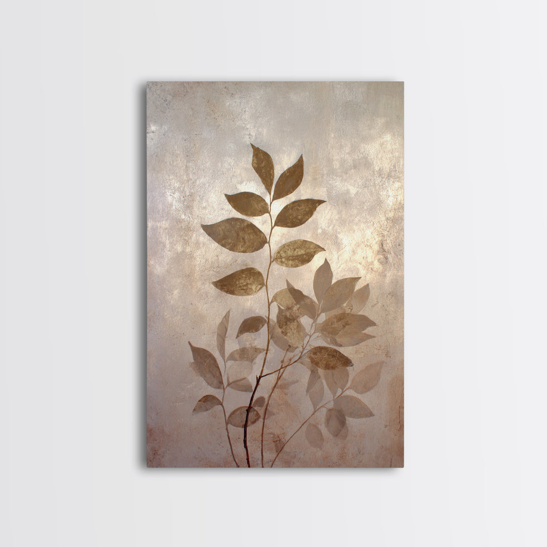 Tonal Botanical Shadows on Plaster Surface Framed Canvas Print, Above Bed Art, Bedroom Decor, Oil Painting, Serenity, ABA-2x3-55