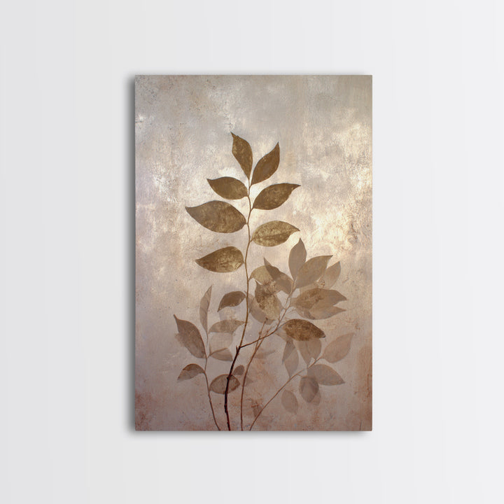 Tonal Botanical Shadows on Plaster Surface Framed Canvas Print, Above Bed Art, Bedroom Decor, Oil Painting, Serenity, ABA-2x3-55