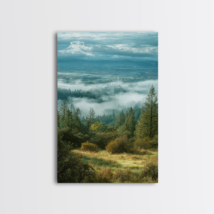 Quiet Forest Ridge Softened by Fog Canvas Print, Above Bed Art, Digital Prints, Bedroom Decor, Oil Painting, Serenity, ABA-2x3-70