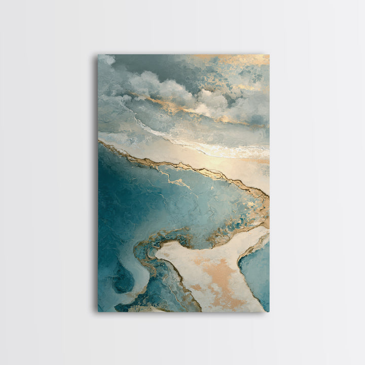 Serene Ocean Tide Seen from Above Canvas Print, Above Bed Art, Digital Print, Bedroom Decor, Watercolor Art, Serenity, ABA-2x3-77