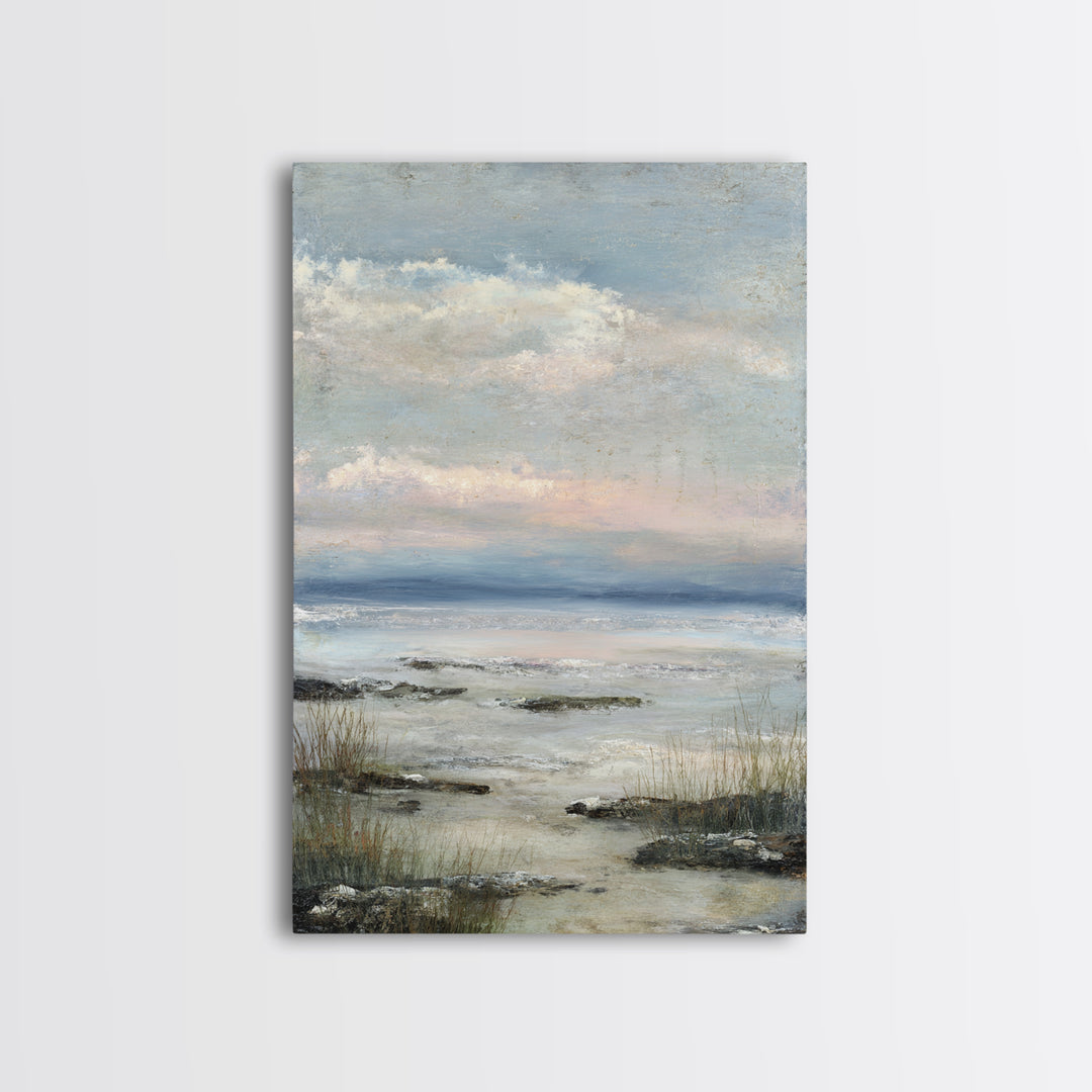 Tranquil Cloudscape with Blush Undertones Framed Canvas Print, Above Bed Art, Printable Art, Bedroom Decor, Fine Art, Serenity, ABA-2x3-85