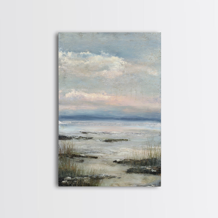 Tranquil Cloudscape with Blush Undertones Framed Canvas Print, Above Bed Art, Printable Art, Bedroom Decor, Fine Art, Serenity, ABA-2x3-85
