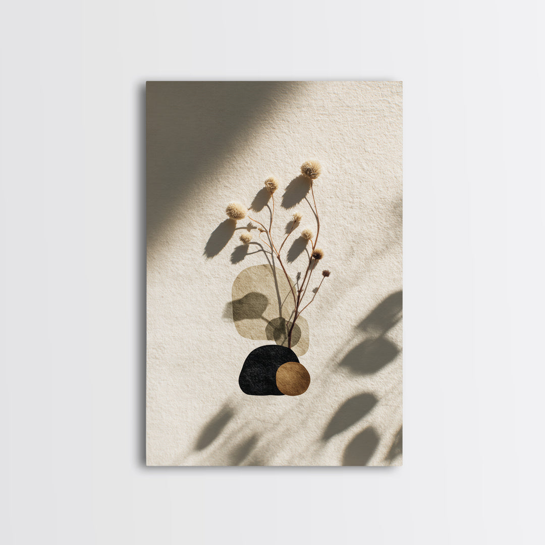 Japandi Ink Shapes Framed Canvas Print, Above Bed Art, Digital Art, Bedroom Decor, Abstract Art, Serenity, Living Room Decor, ABA-2x3-98