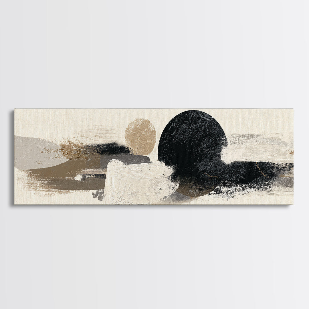Japandi Ink Shapes Framed Canvas Print, Above Bed Art, Wall Decor, Bedroom Decor, Abstract Art, Serenity, Apartment Decor, ABA-3x1-10