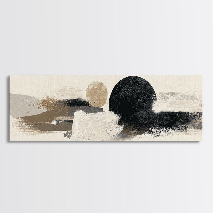 Japandi Ink Shapes Framed Canvas Print, Above Bed Art, Wall Decor, Bedroom Decor, Abstract Art, Serenity, Apartment Decor, ABA-3x1-10