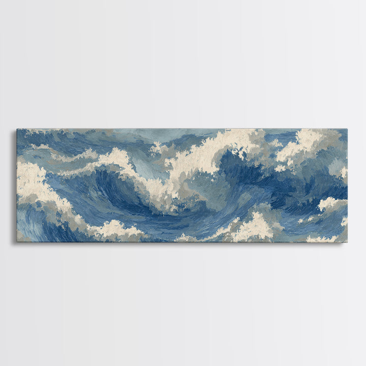 Serene Ocean Tide Seen from Above Canvas Print, Above Bed Art, Bedroom Decor, Oil Painting, Serenity, Boho Decor, Western Decor, ABA-3x1-13