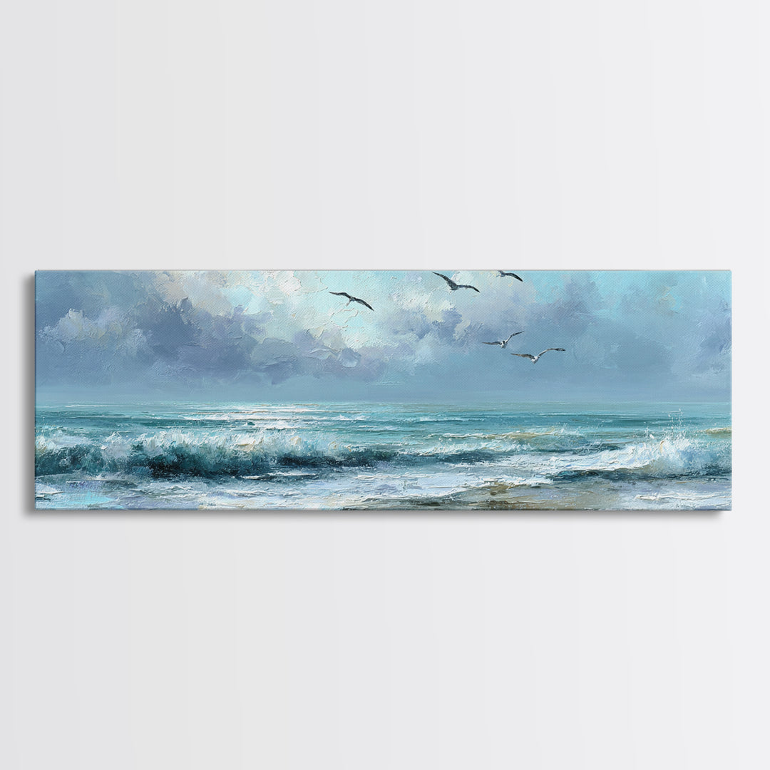 Quiet Moon over a Calm Ocean Horizon Canvas Print, Above Bed Art, Fine Art Print, Bedroom Decor, Serenity, Digital Art, ABA-3x1-19