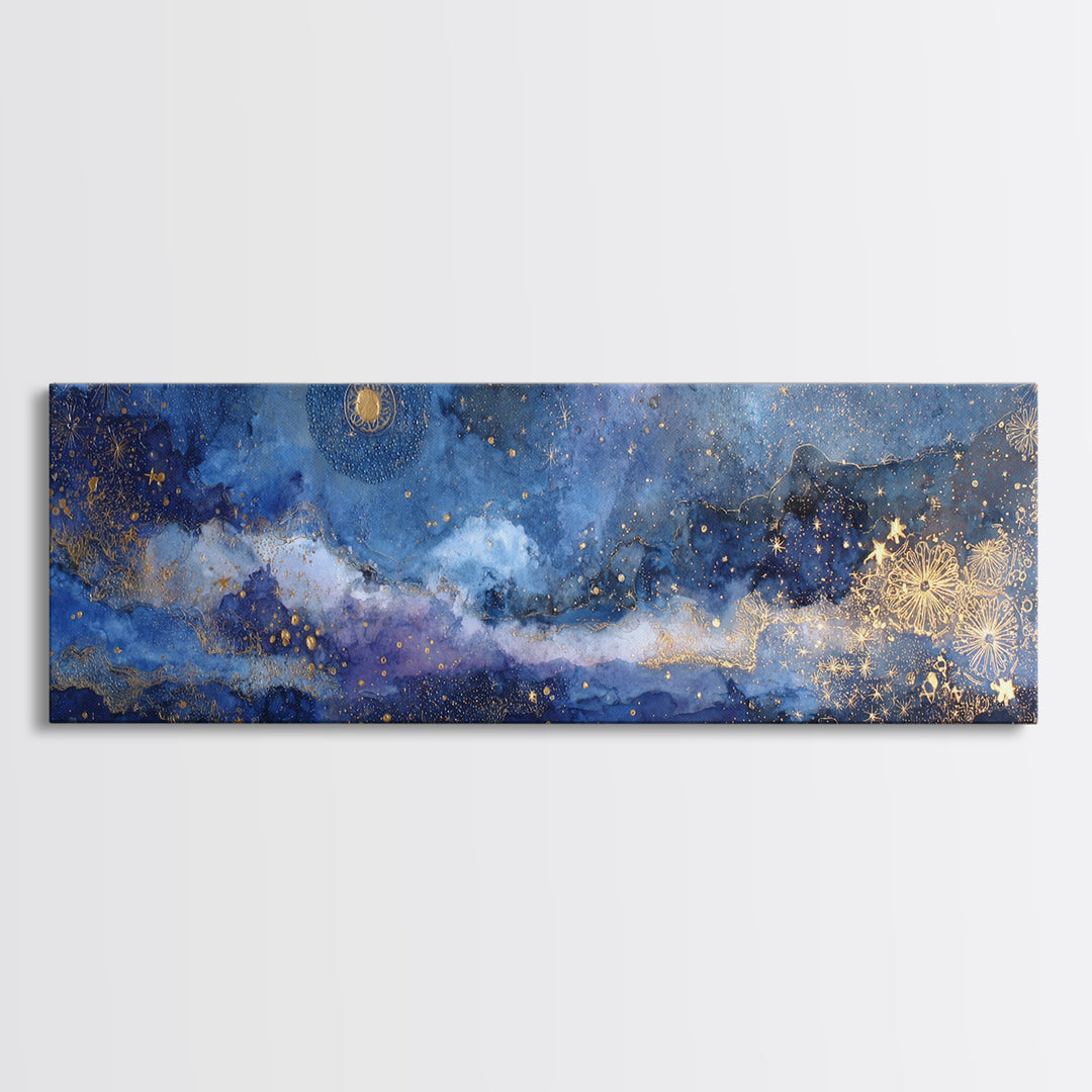 Subtle Celestial Scene Canvas Print, Above Bed Art, Printable Art, Bedroom Decor, Oil Painting, Serenity, Bedroom Wall Art, ABA-3x1-29