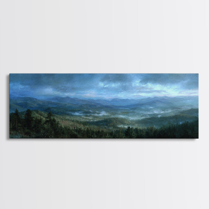Quiet Forest Ridge Softened by Fog Canvas Print, Above Bed Art, Wall Art, Bedroom Decor, Fine Art, Serenity, Digital Print, ABA-3x1-30
