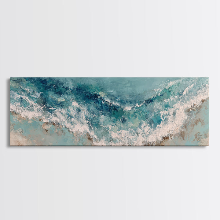 Serene Ocean Tide Seen from Above Framed Canvas Print, Above Bed Art, Whimsical Decor, Bedroom Decor, Fine Art, Serenity, ABA-3x1-37