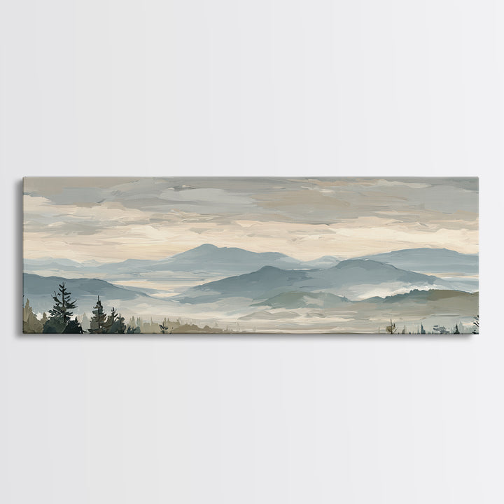Soft Alpine Horizon Canvas Print, Above Bed Art, Home Decor, Bedroom Decor, Oil Painting, Serenity, Contemporary Art, ABA-3x1-40