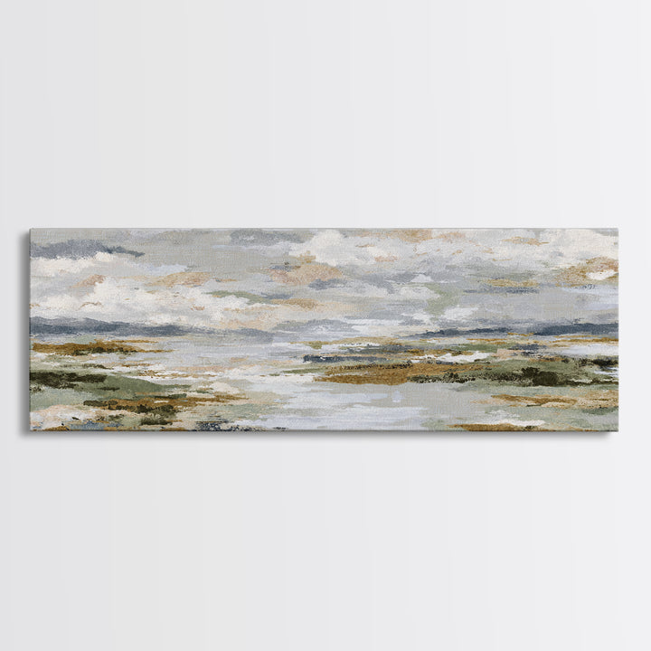 Tranquil Cloudscape with Blush Undertones Canvas Print, Above Bed Art, Horizontal Wall Art, Bedroom Decor, Fine Art, Serenity, ABA-3x1-45