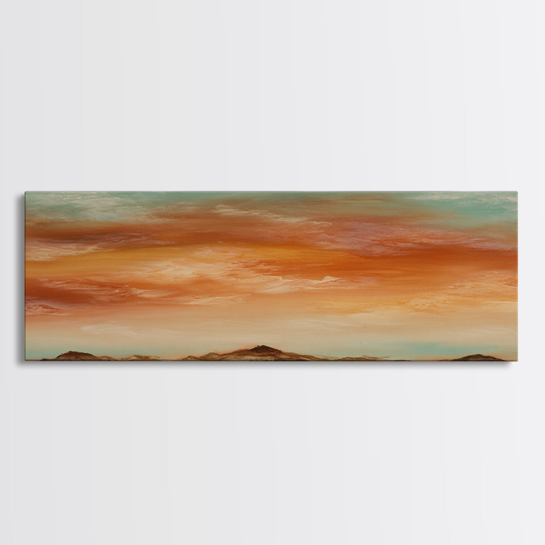 Dreamy Desert Sunset Framed Canvas Print, Above Bed Art, Digital Art, Bedroom Decor, Fine Art, Serenity, Living Room Decor, ABA-3x1-47
