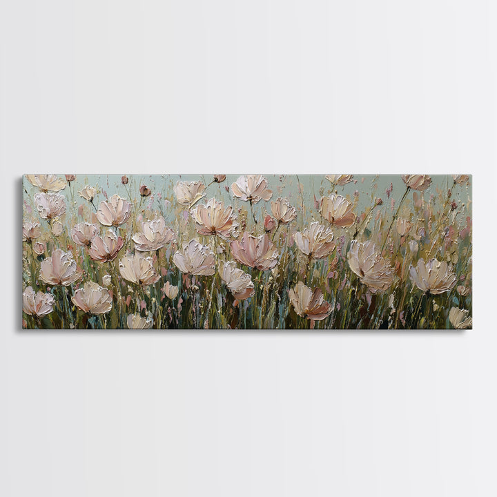 Wide Meadow of Muted Wildflowers at Dusk Canvas Print, Above Bed Art, Bedroom Decor, Serenity, Boho Decor, Western Decor, ABA-3x1-50