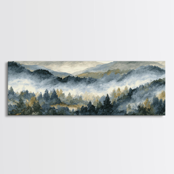 Quiet Forest Ridge Softened by Fog Canvas Print, Above Bed Art, Boho Decor, Bedroom Decor, Serenity, Statement Artwork, ABA-3x1-54