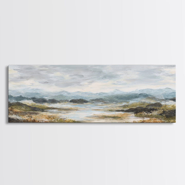 Soft Romantic Landscape Framed Canvas Print, Above Bed Art, Sage Green Wall Art, Bedroom Decor, Serenity, Modern Decor, ABA-3x1-57