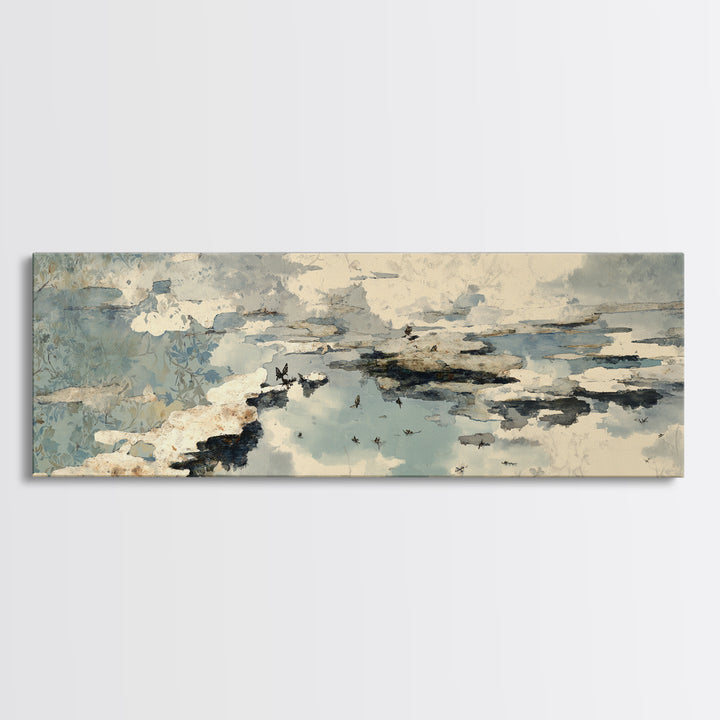 Japandi Ink Shapes Framed Canvas Print, Above Bed Art, Digital Print, Bedroom Decor, Fine Art, Serenity, Living Room Wall Art, ABA-3x1-58