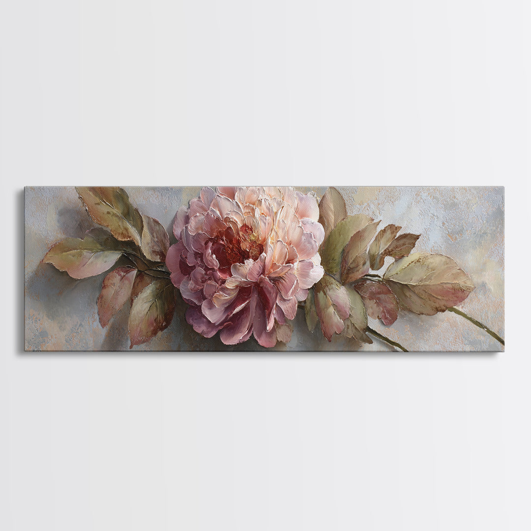 Romantic Oversized Peony Bloom on Warm Linen Canvas Print, Above Bed Art, Printable Art, Bedroom Decor, Abstract Art, Serenity, ABA-3x1-66