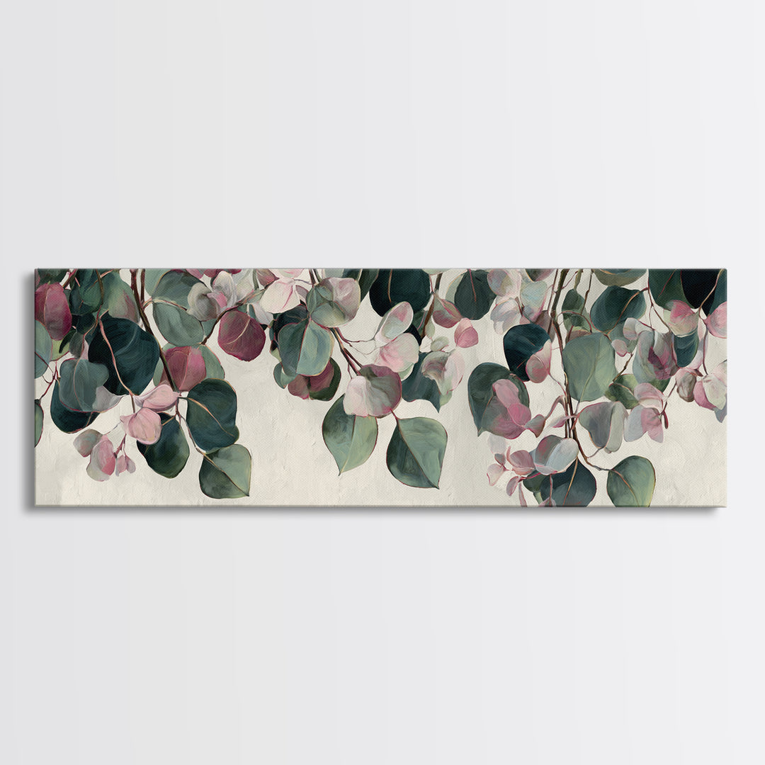 Soft Eucalyptus Branches Arranged Symmetrically Canvas Print, Above Bed Art, Art Print, Bedroom Decor, Watercolor Art, Serenity, ABA-3x1-70