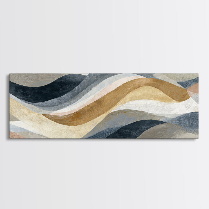 Warm Taupe Abstract Waves Framed Canvas Print, Above Bed Art, Bedroom Decor, Abstract Art, Serenity, Boho Decor, Western Decor, ABA-3x1-79