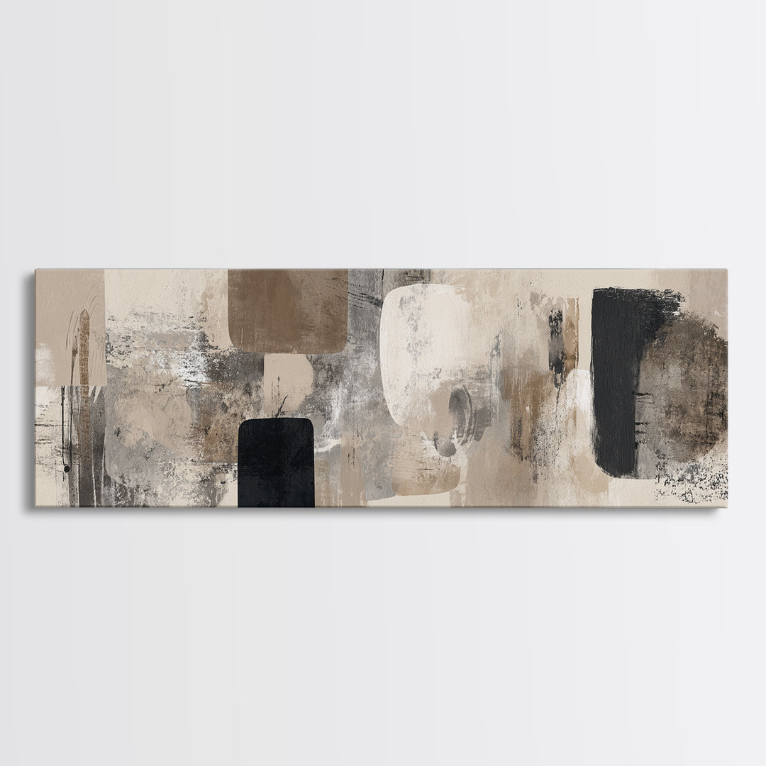 Japandi Ink Shapes Framed Canvas Print, Above Bed Art, Digital Print, Bedroom Decor, Fine Art, Serenity, Living Room Wall Art, ABA-3x1-82