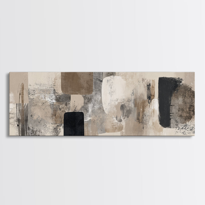 Japandi Ink Shapes Framed Canvas Print, Above Bed Art, Digital Print, Bedroom Decor, Fine Art, Serenity, Living Room Wall Art, ABA-3x1-82