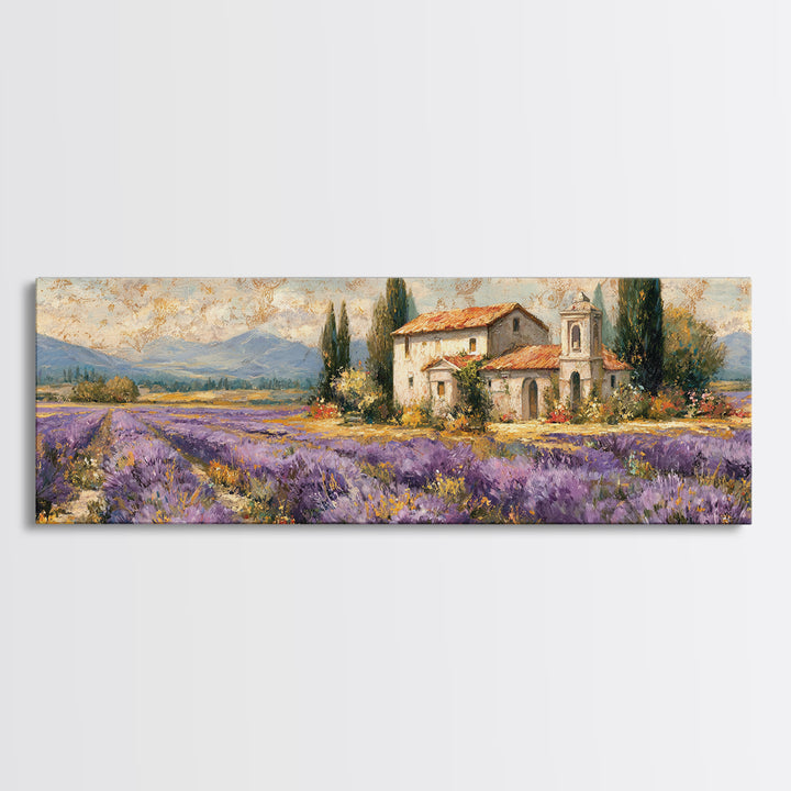 Oversized Lavender Field Canvas Print, Above Bed Art, Mid Century Modern, Bedroom Decor, Serenity, Horizontal Wall Art, ABA-3x1-83