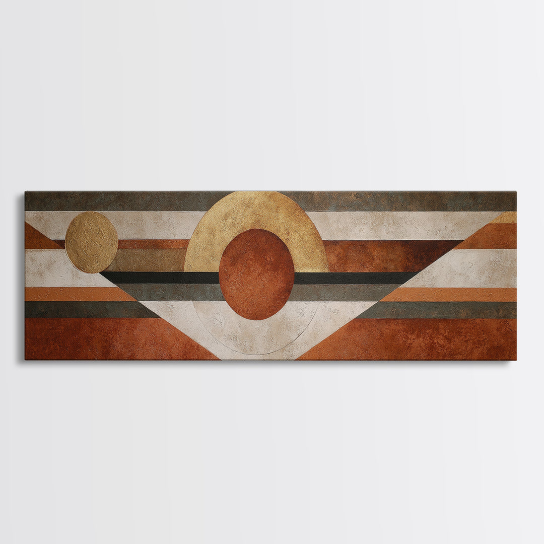Abstract Sunrise Geometry Framed Canvas Print, Above Bed Art, Digital Art, Bedroom Decor, Abstract Art, Serenity, ABA-3x1-84